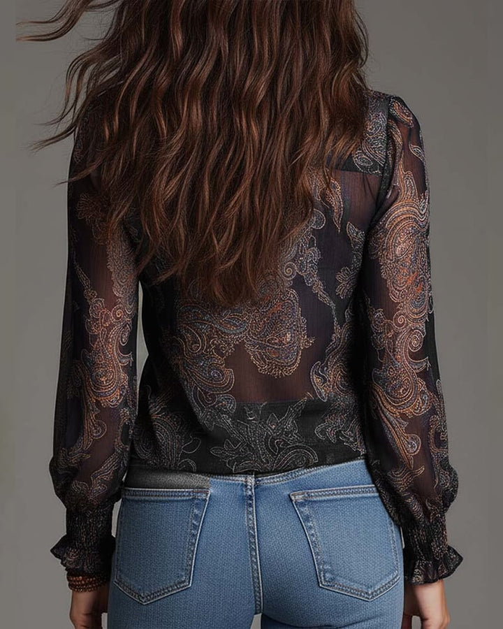 Carmen | Blouse Rétro à Volants à Mi-Zip