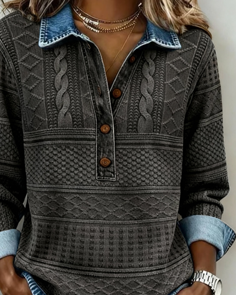 Lilian | Pull En Tricot Avec Boutons En Denim Texturé