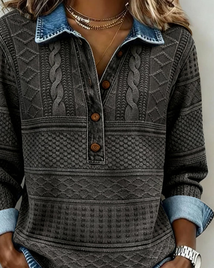 Lilian | Pull En Tricot Avec Boutons En Denim Texturé