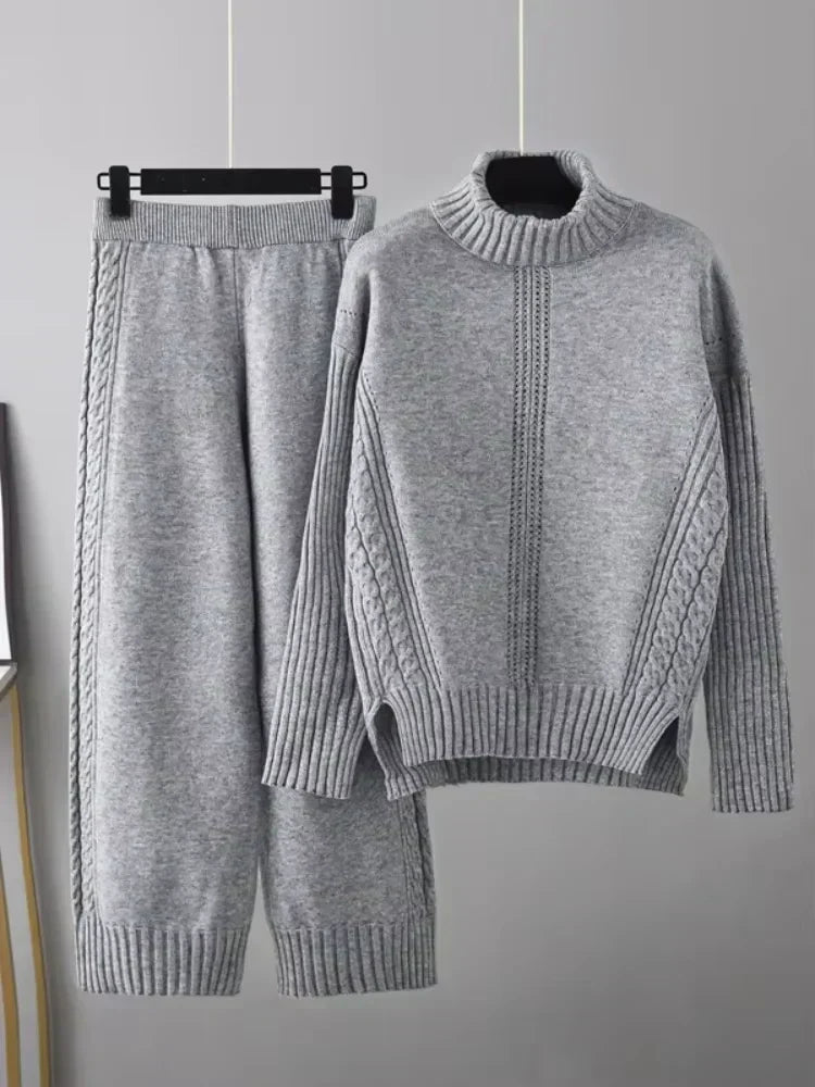 Scarlett | Ensemble de Pull Tricoté à Col Montant Chic et Pantalons Amples