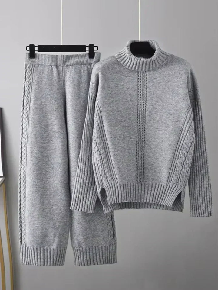 Scarlett | Ensemble de Pull Tricoté à Col Montant Chic et Pantalons Amples