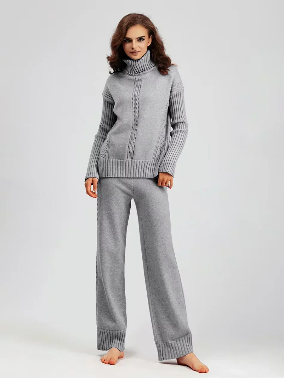 Scarlett | Ensemble de Pull Tricoté à Col Montant Chic et Pantalons Amples