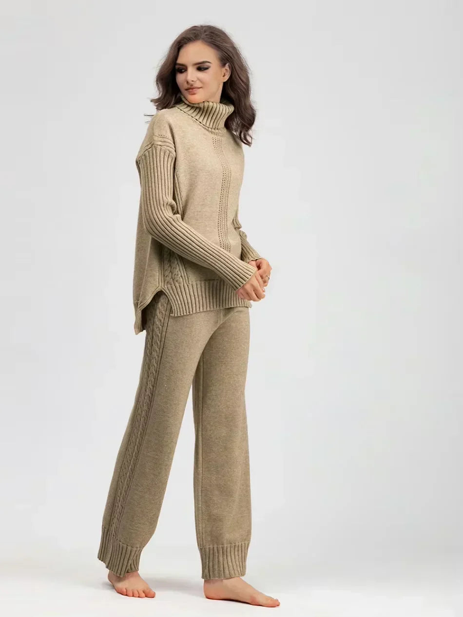 Scarlett | Ensemble de Pull Tricoté à Col Montant Chic et Pantalons Amples