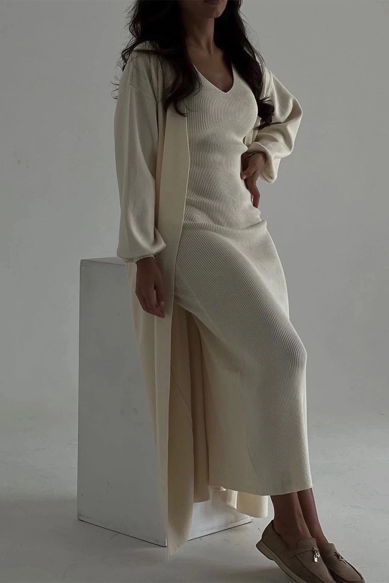 Milena | Ensemble composé d'une robe et d'un long cardigan en maille