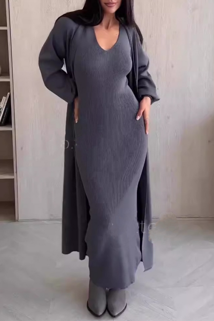 Milena | Ensemble composé d'une robe et d'un long cardigan en maille