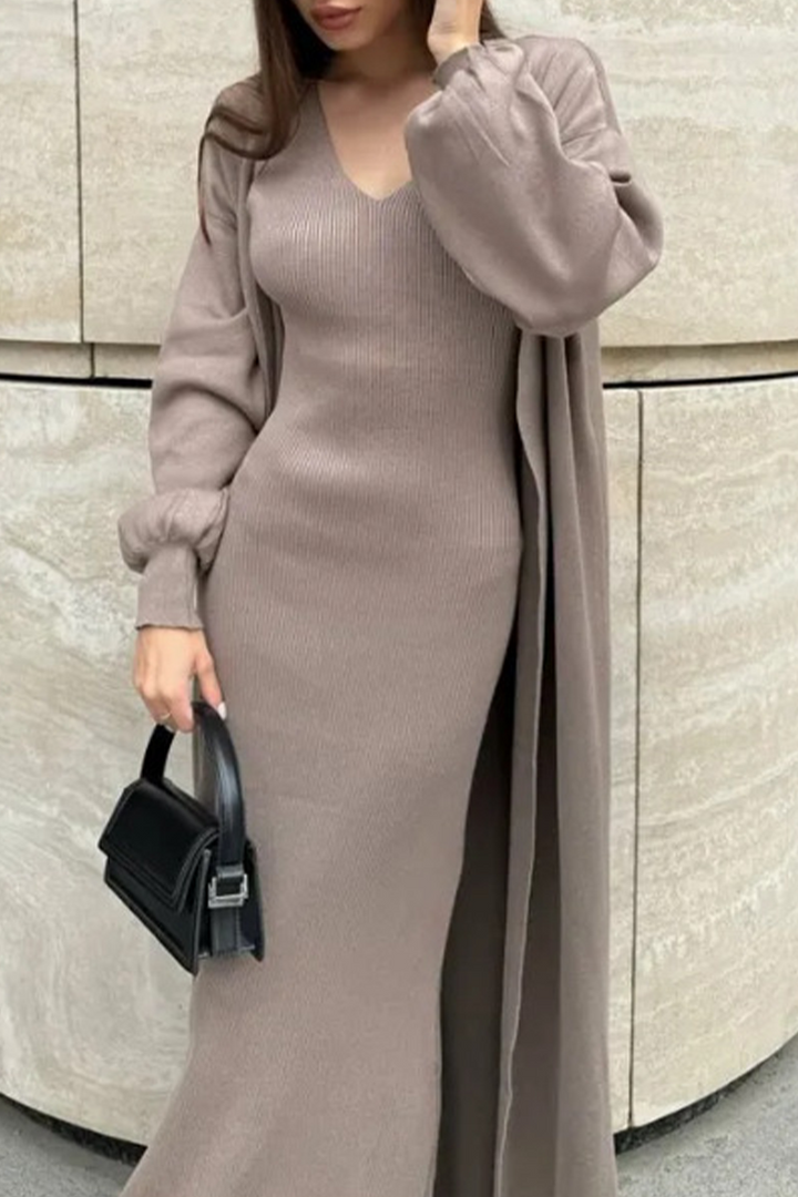 Milena | Ensemble composé d'une robe et d'un long cardigan en maille