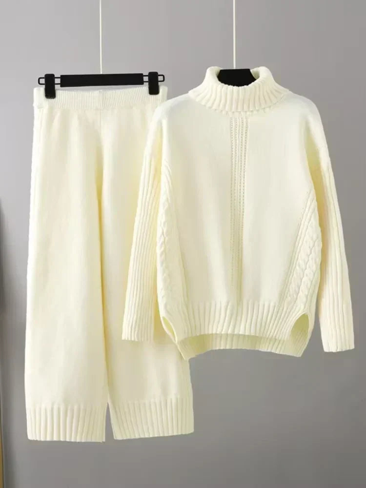 Scarlett | Ensemble de Pull Tricoté à Col Montant Chic et Pantalons Amples