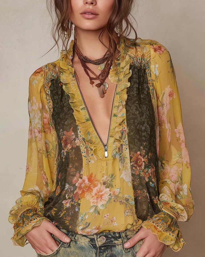 Lilian | Blouse Fleur Romantique Avec Fermeture Éclair