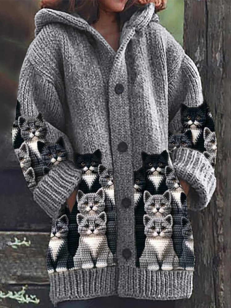 Jasmin | Cardigan en tricot douillet avec motif de chat