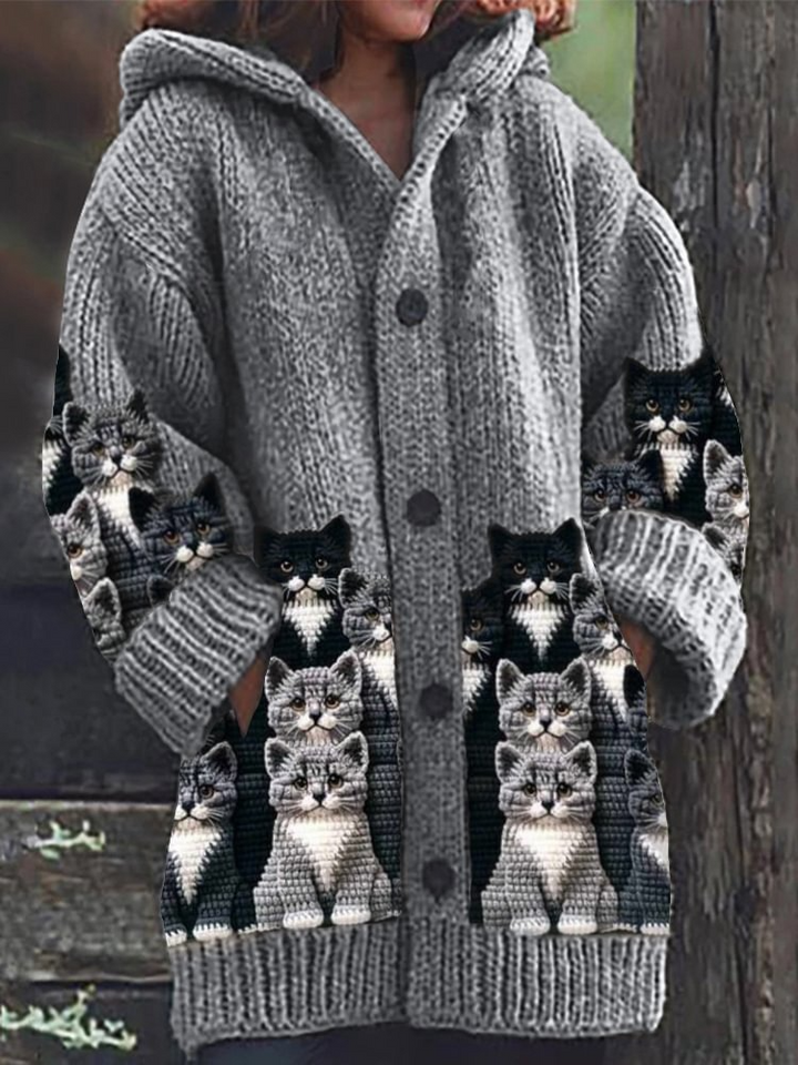 Jasmin | Cardigan en tricot douillet avec motif de chat