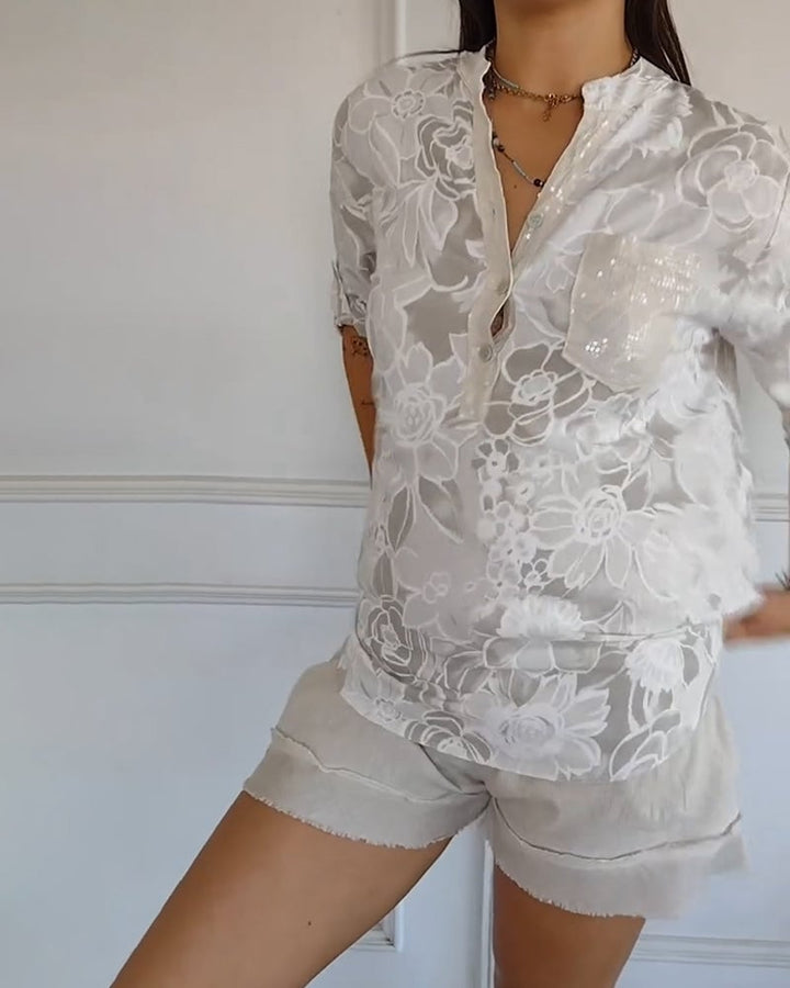 Zita | Blouse Imprimée Boutonnée à Col V