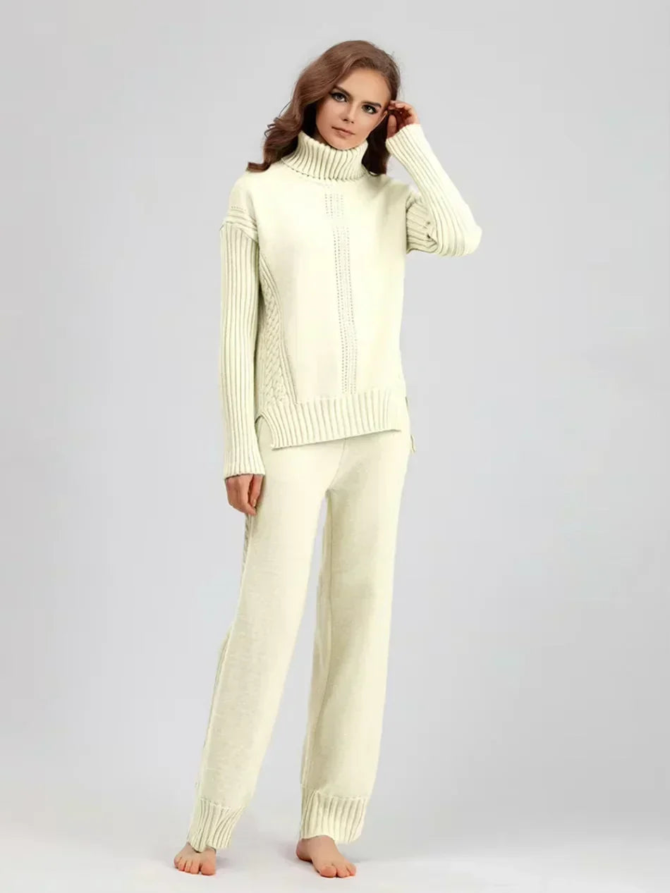 Scarlett | Ensemble de Pull Tricoté à Col Montant Chic et Pantalons Amples