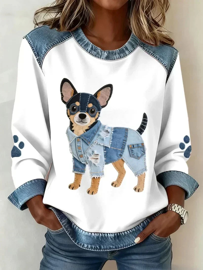 Lilah | Sweat-shirt avec imprimés de teckel et patchwork