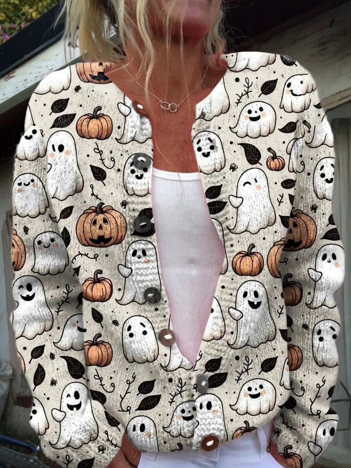 Léa | Cardigan Halloween au motif fantôme