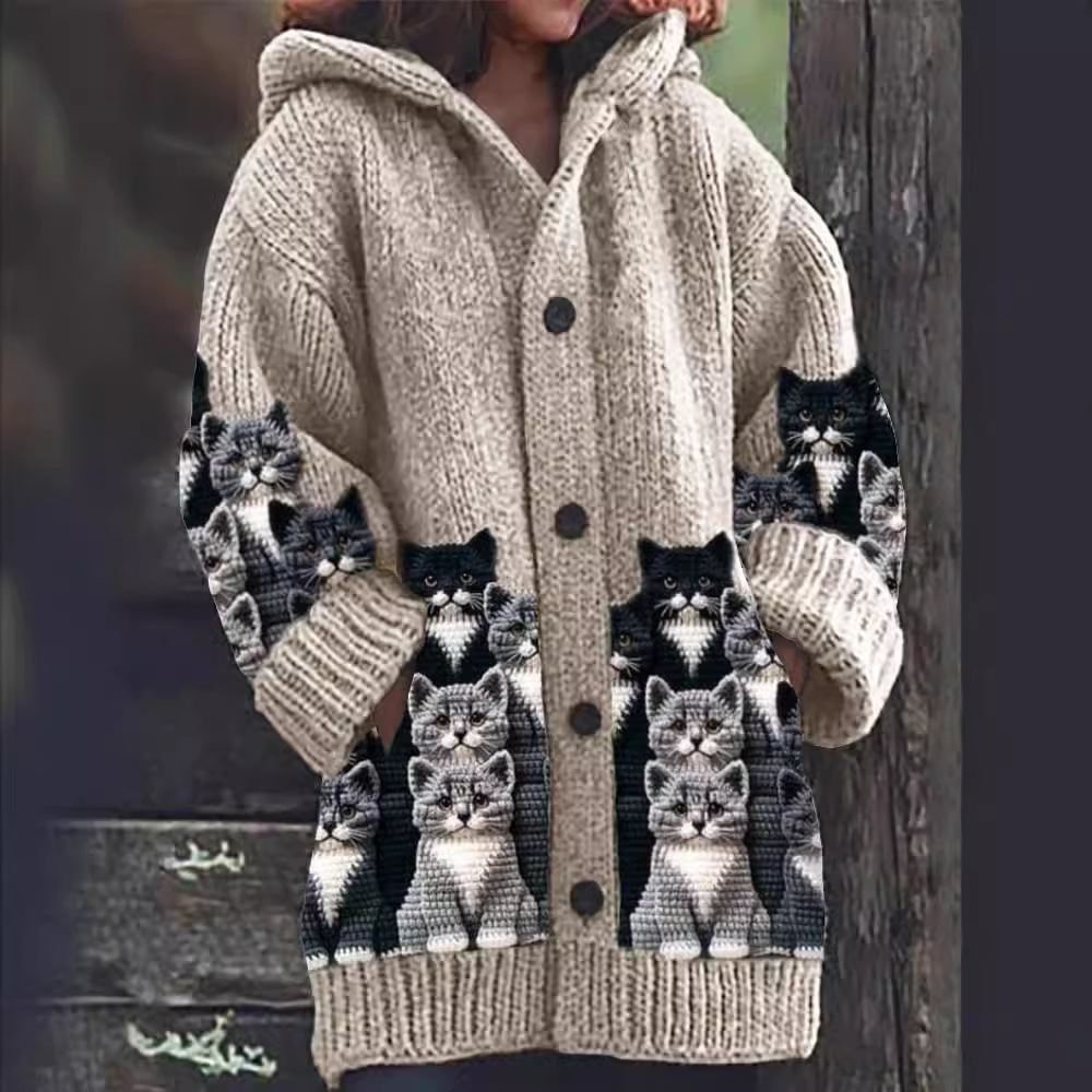 Jasmin | Cardigan en tricot douillet avec motif de chat