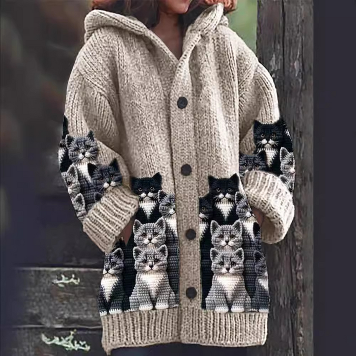 Jasmin | Cardigan en tricot douillet avec motif de chat