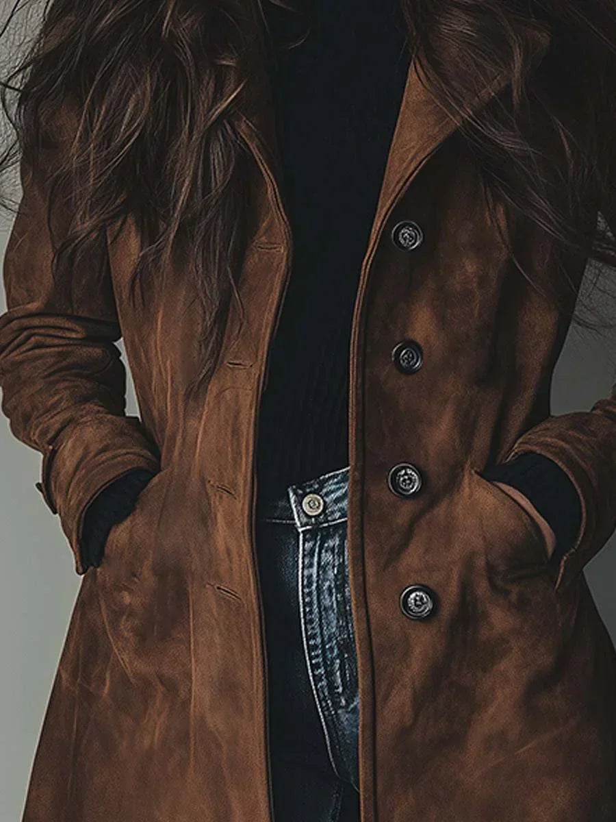 Vanessa | Manteau Trench en Suède Synthétique Vintage