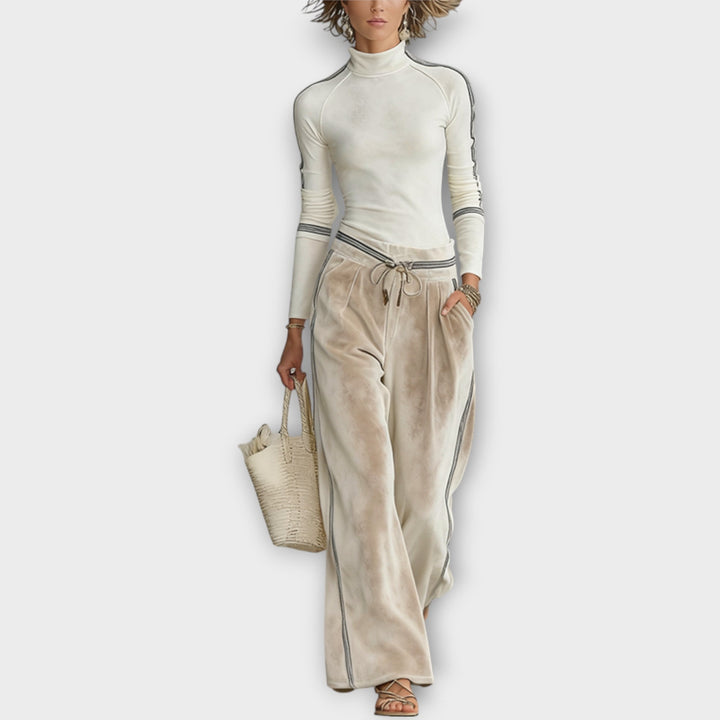 Raquel | Ensemble de Haut en Maille avec Bord Contrasté et Pantalons Lounge en Velours