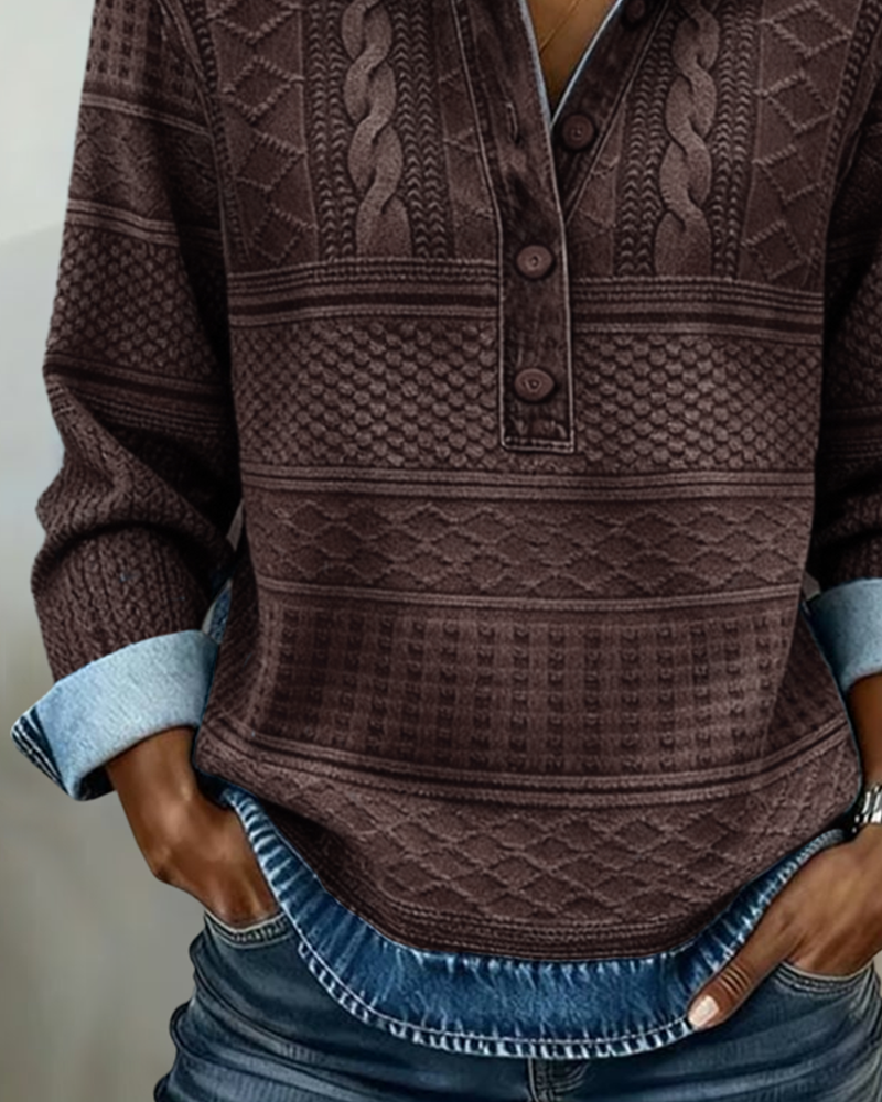 Lilian | Pull En Tricot Avec Boutons En Denim Texturé
