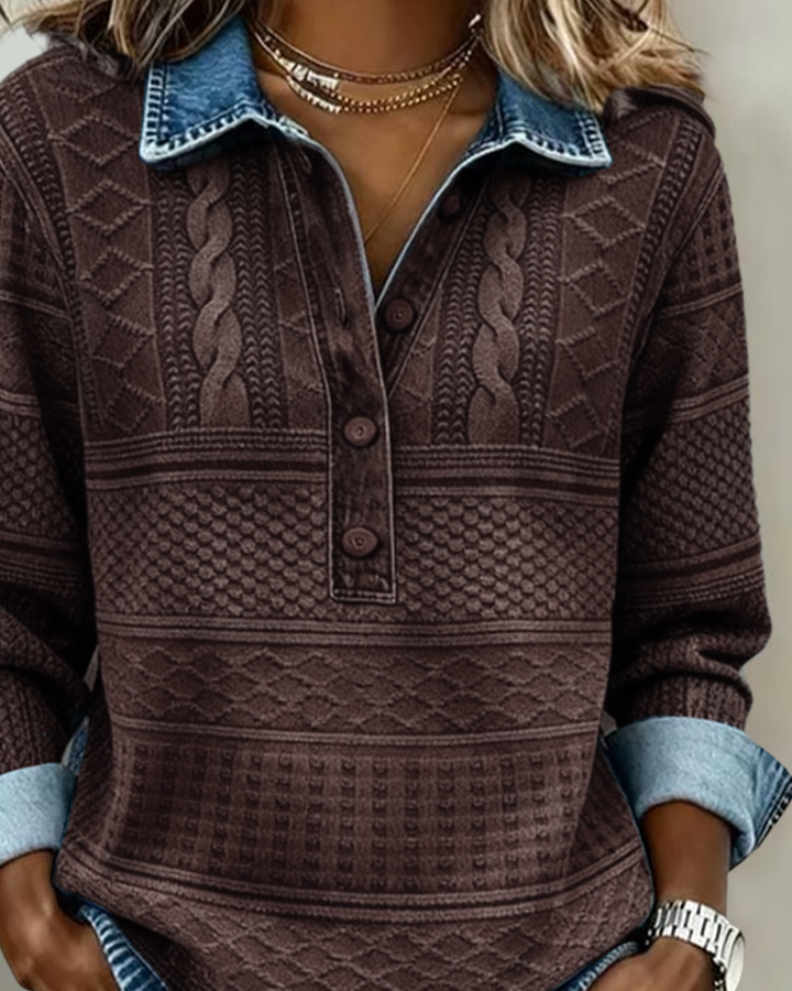 Lilian | Pull En Tricot Avec Boutons En Denim Texturé