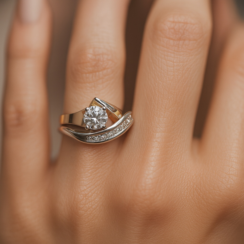 Carla | Bague vintage asymétrique en or et argent avec zircons