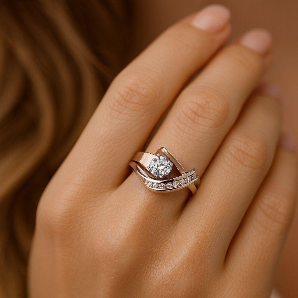 Carla | Bague vintage asymétrique en or et argent avec zircons