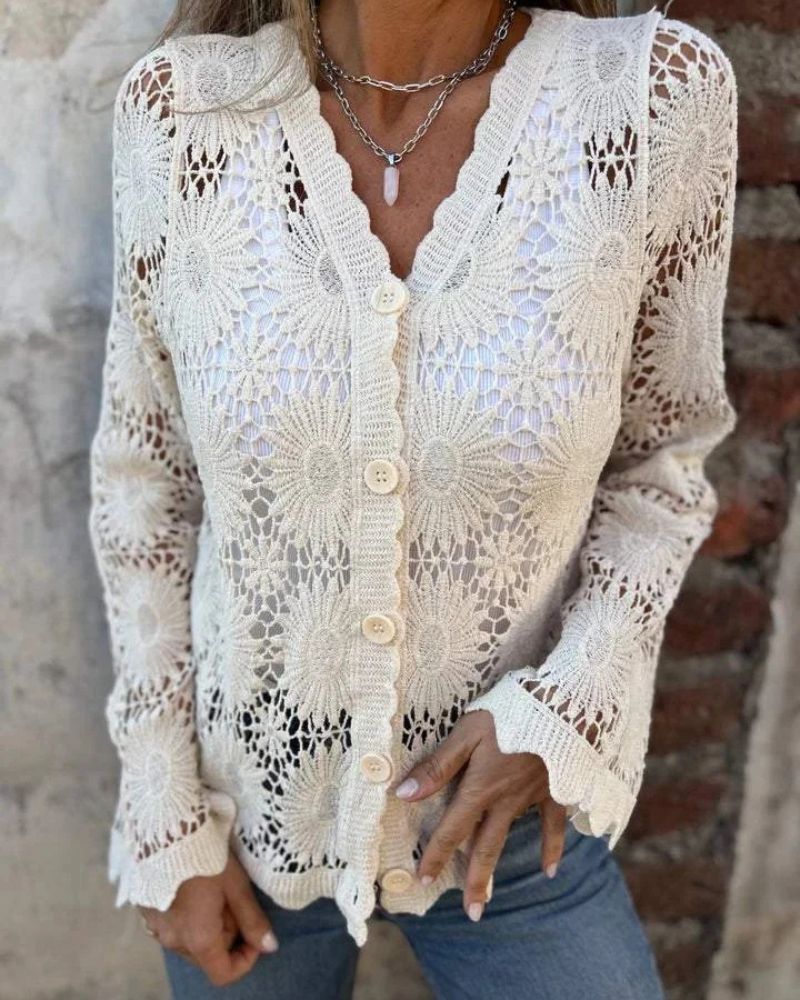 Nalie | Cardigan en Dentelle au Crochet avec Boutons