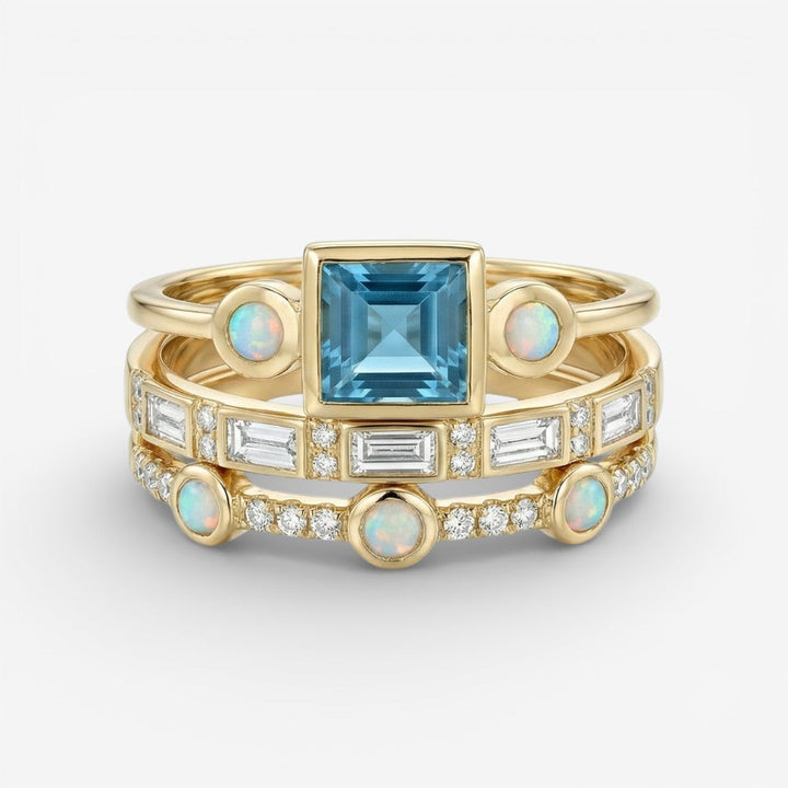 Océan | Ensemble de Bagues en Cristal Vintage Bleu