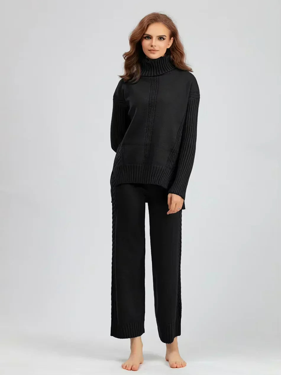 Scarlett | Ensemble de Pull Tricoté à Col Montant Chic et Pantalons Amples