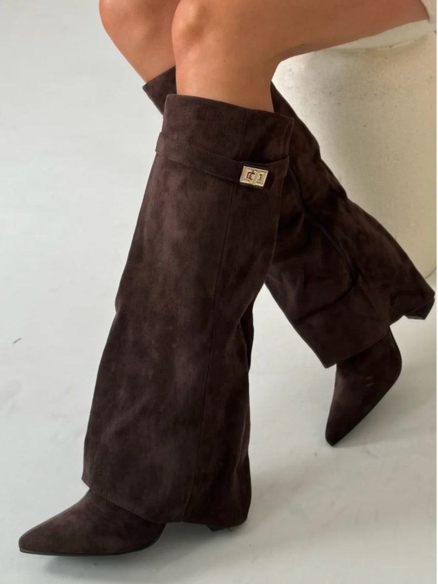 Jay | Bottes Femme Genou avec Partie Supérieure Évasée et Talon Bloc