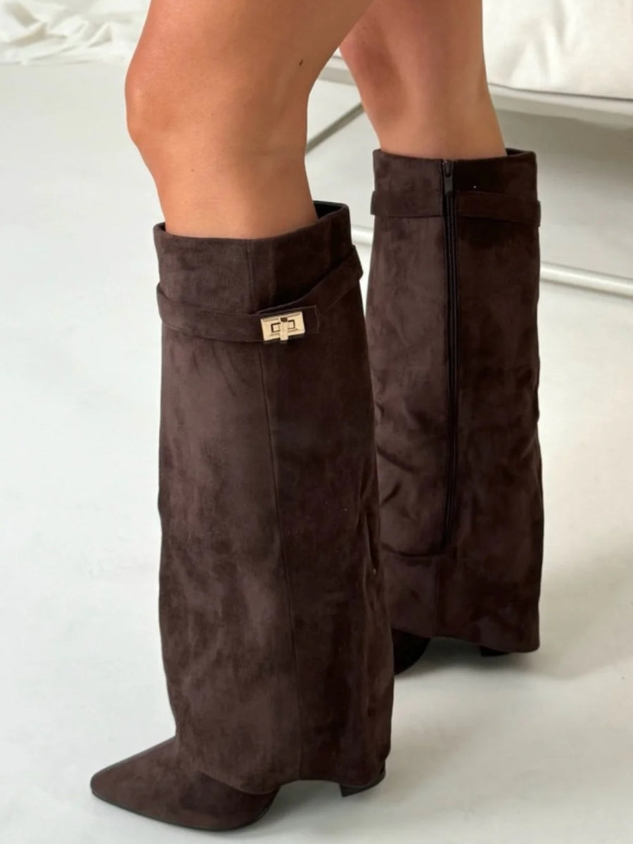 Jay | Bottes Femme Genou avec Partie Supérieure Évasée et Talon Bloc