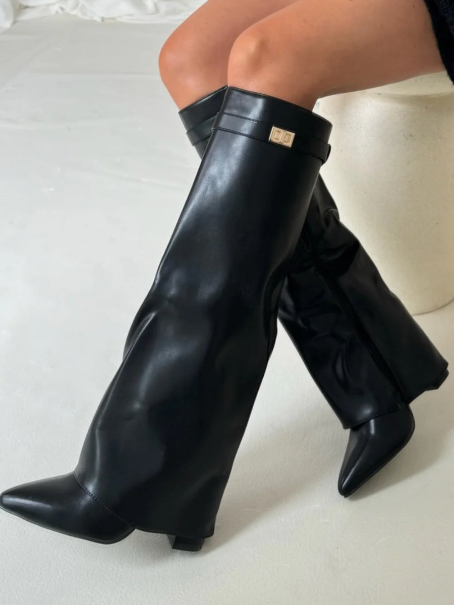 Jay | Bottes Femme Genou avec Partie Supérieure Évasée et Talon Bloc