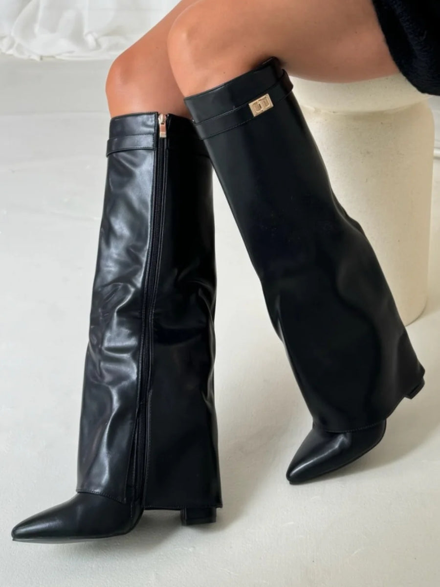 Jay | Bottes Femme Genou avec Partie Supérieure Évasée et Talon Bloc