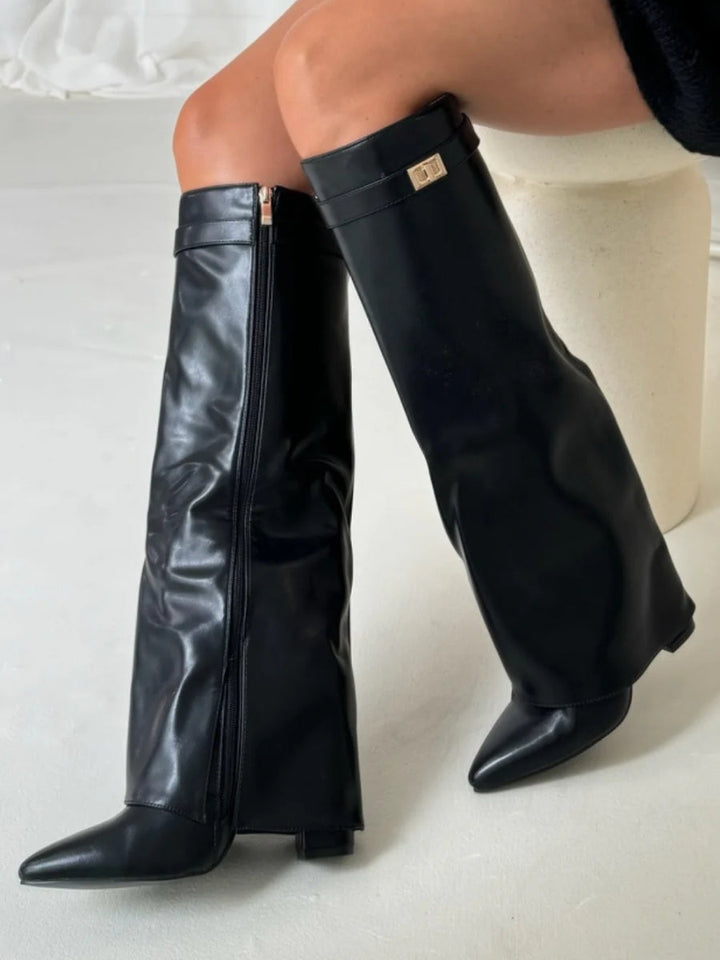 Jay | Bottes Femme Genou avec Partie Supérieure Évasée et Talon Bloc