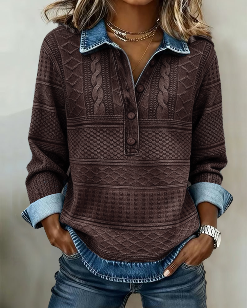 Lilian | Pull En Tricot Avec Boutons En Denim Texturé