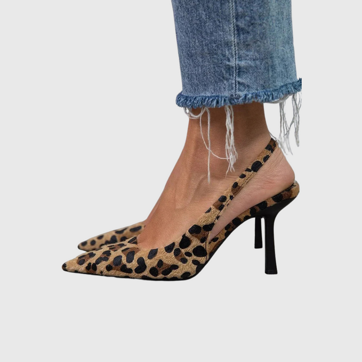 Seda | Escarpins couleur kaki à talon aiguille avec bout effilé et imprimé léopard