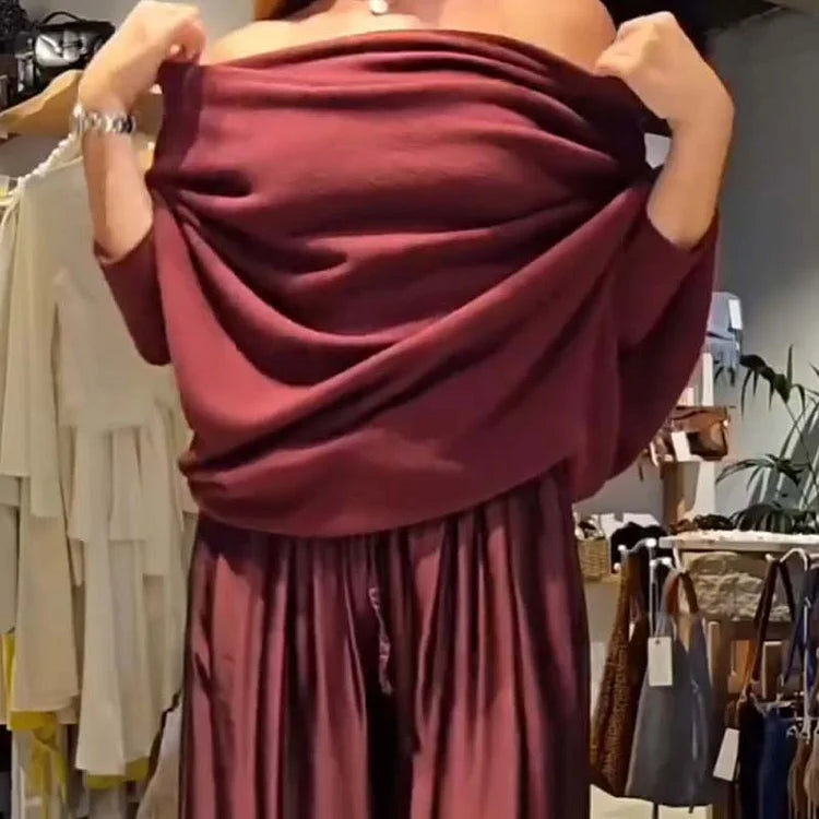Laura | Ensemble chic de lounge à deux pièces avec épaules dénudées doux, flatteur et élégamment sans effort