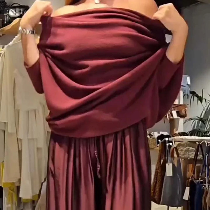Laura | Ensemble chic de lounge à deux pièces avec épaules dénudées doux, flatteur et élégamment sans effort