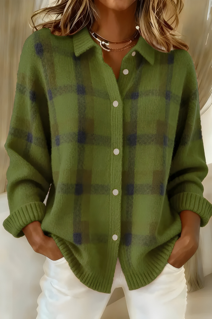Anna | Cardigan en Maille Douce à Carreaux