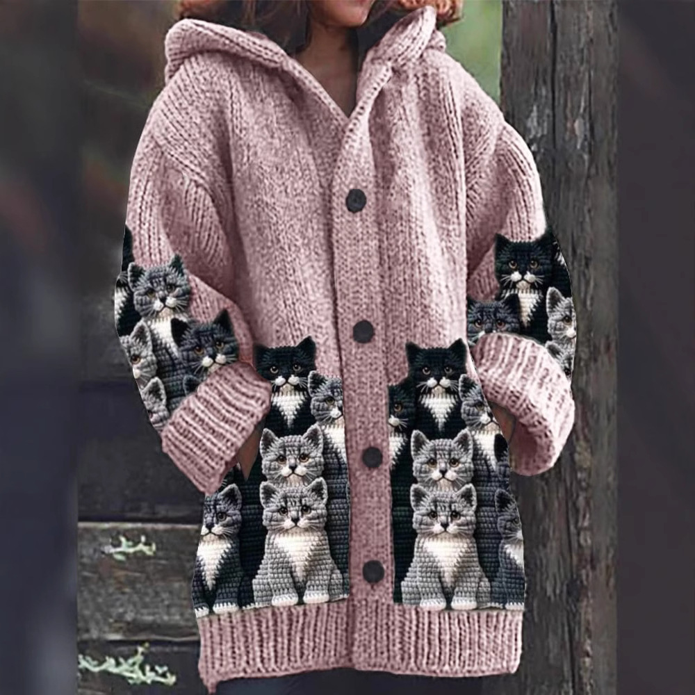 Jasmin | Cardigan en tricot douillet avec motif de chat