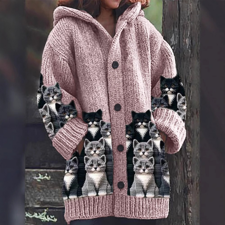 Jasmin | Cardigan en tricot douillet avec motif de chat