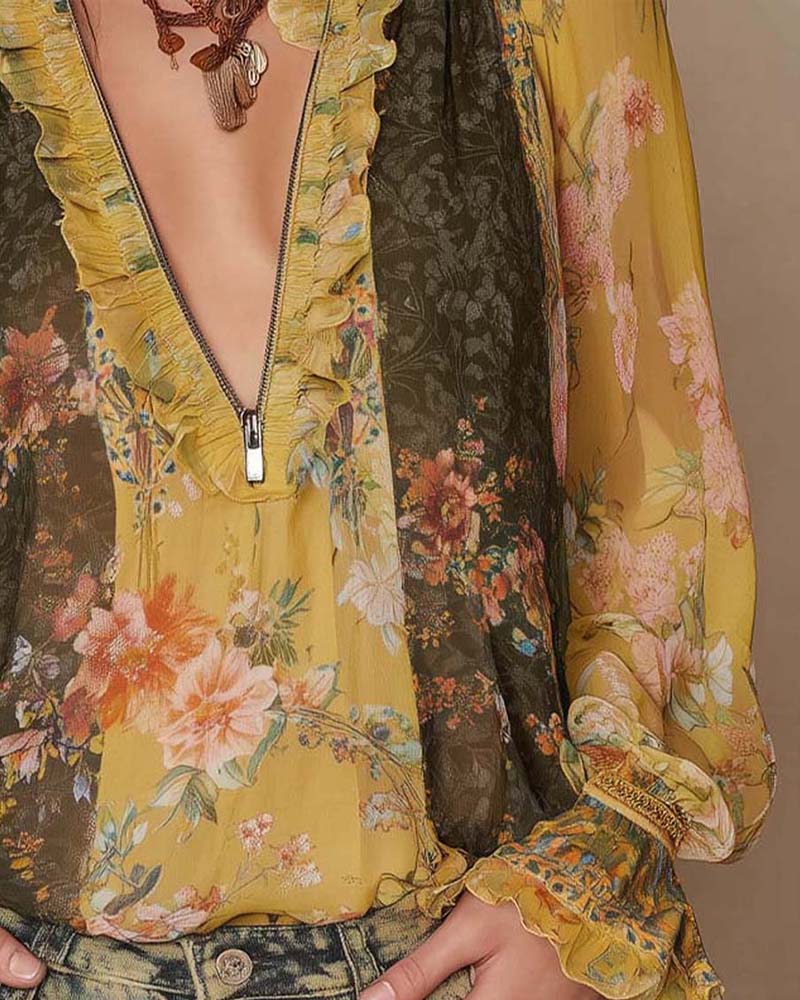 Lilian | Blouse Fleur Romantique Avec Fermeture Éclair