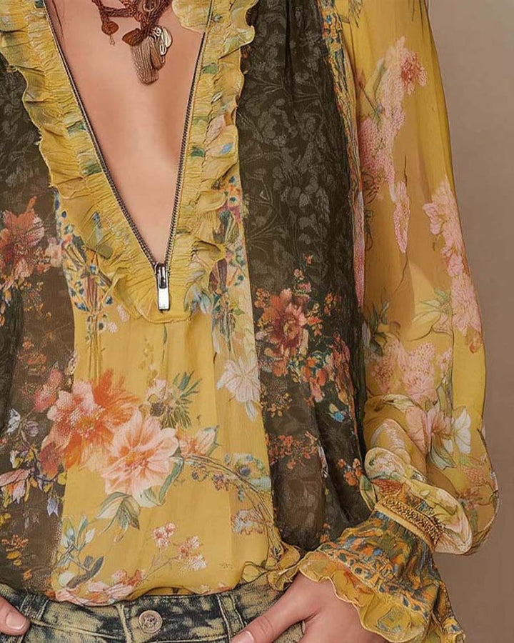 Lilian | Blouse Fleur Romantique Avec Fermeture Éclair