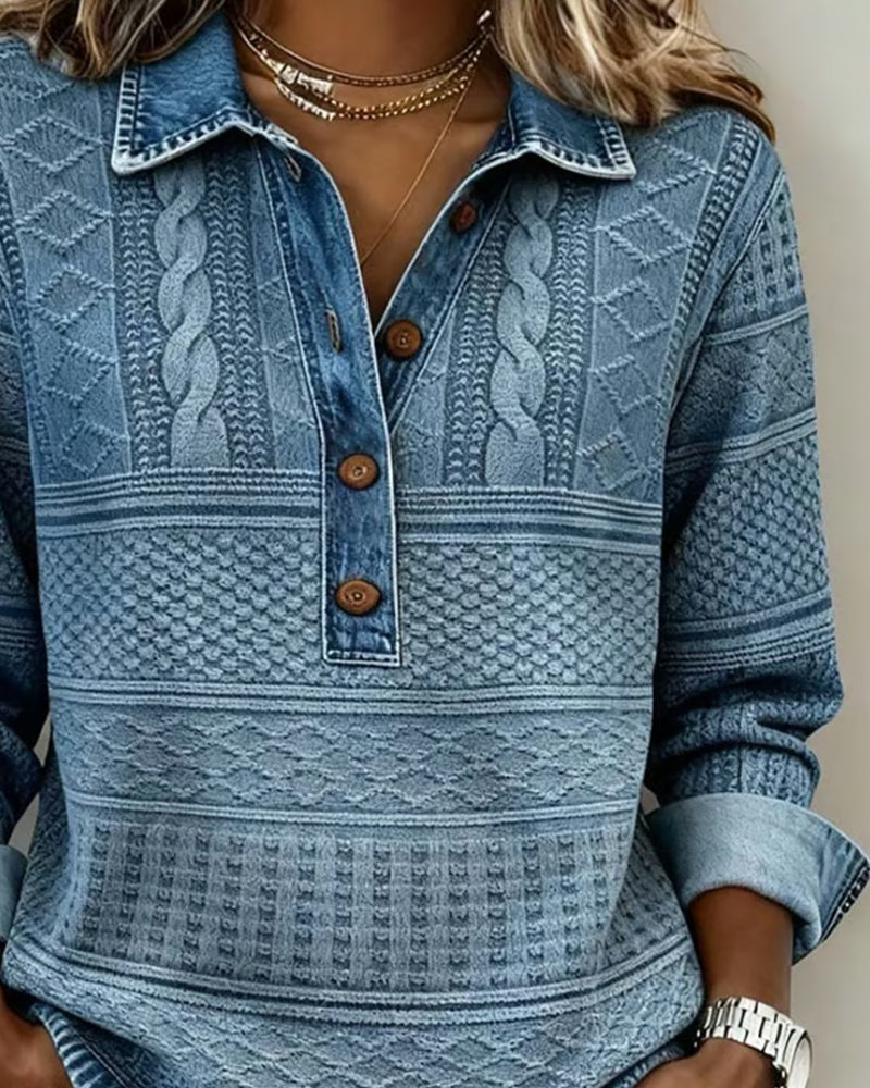 Lilian | Pull En Tricot Avec Boutons En Denim Texturé