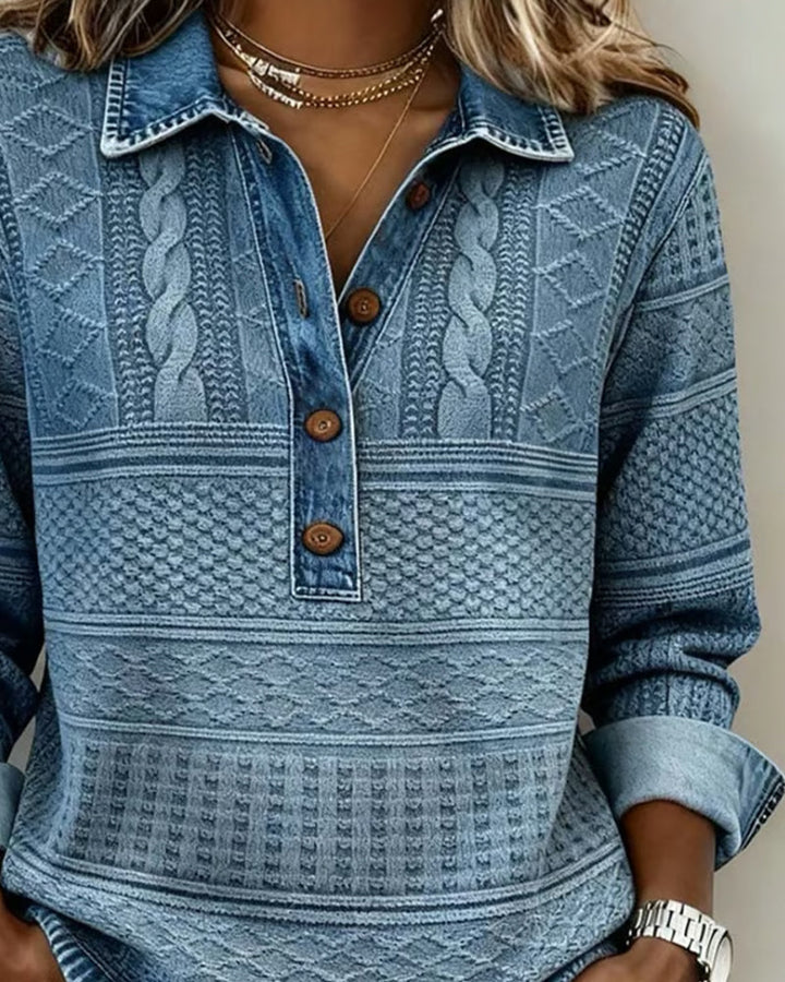 Lilian | Pull En Tricot Avec Boutons En Denim Texturé