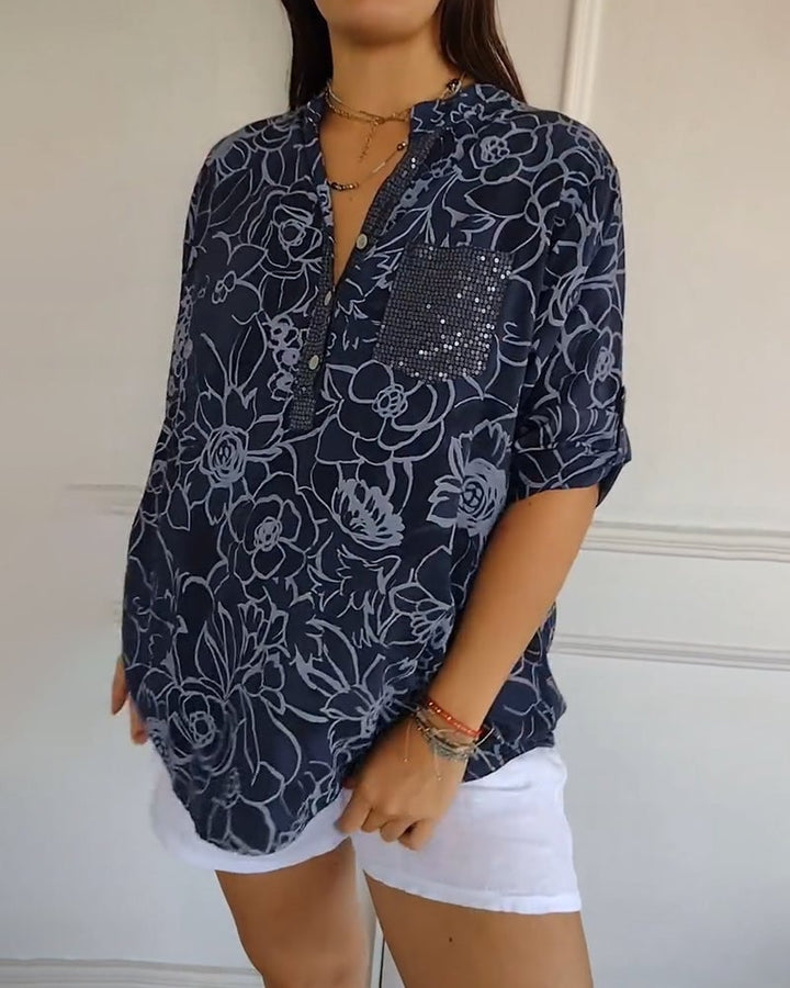 Zita | Blouse Imprimée Boutonnée à Col V