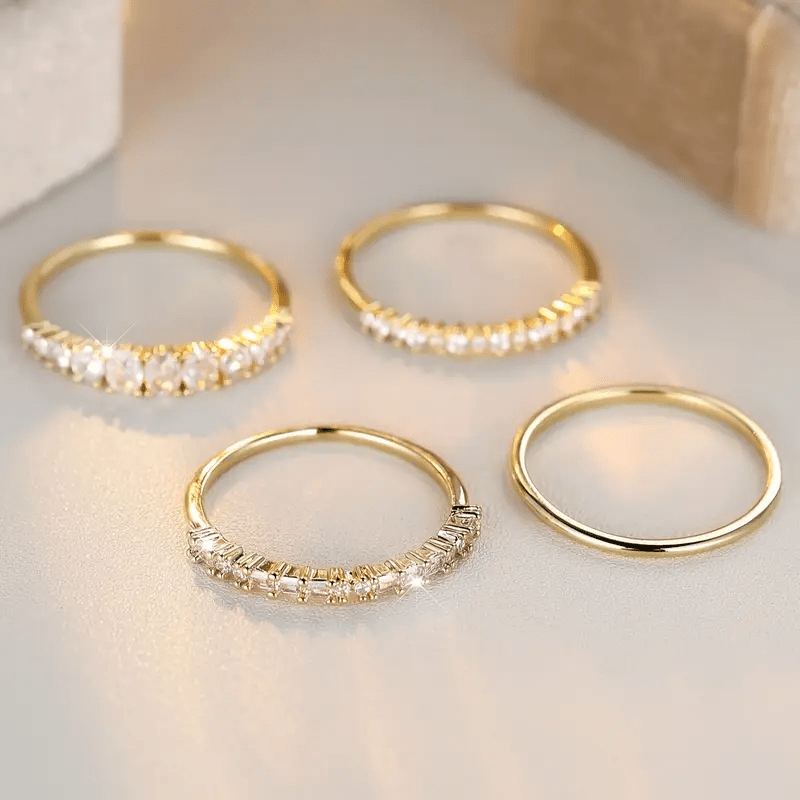 Marie | Bagues Empilables en Zirconia Doré 14k