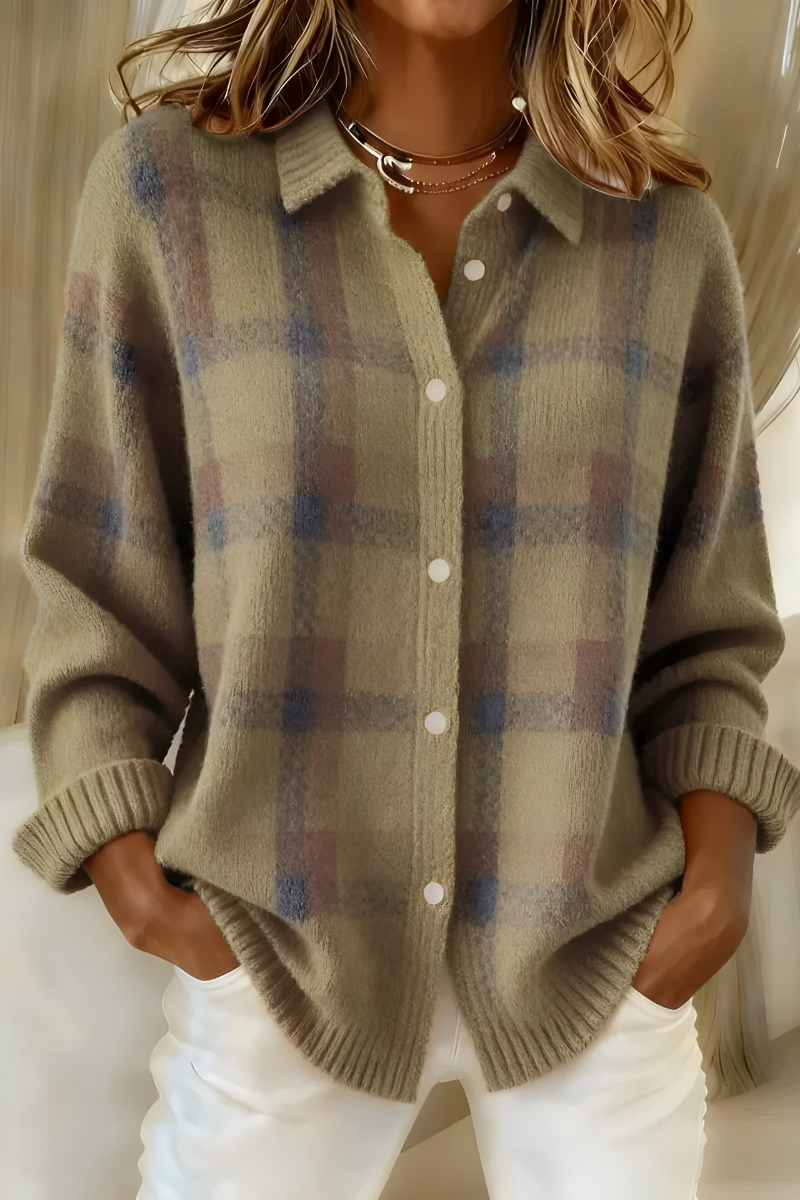 Anna | Cardigan en Maille Douce à Carreaux
