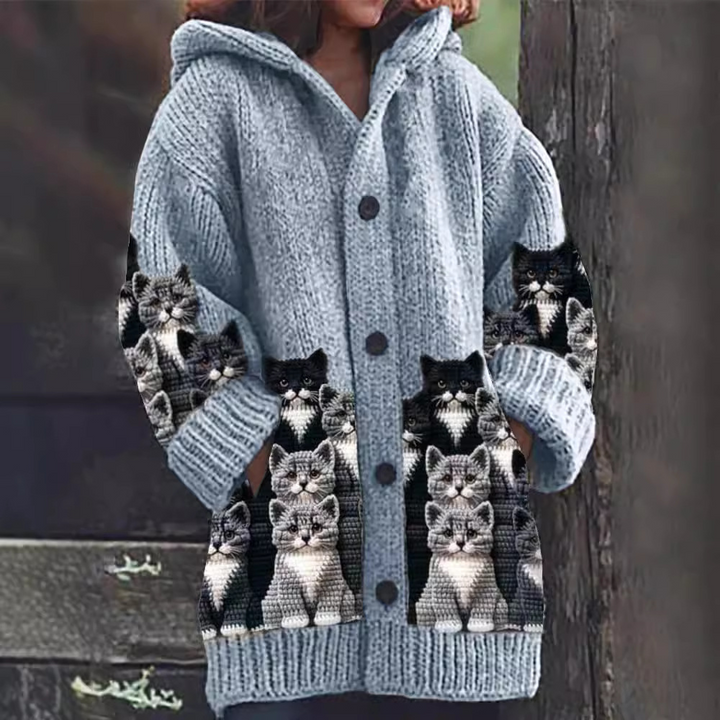Jasmin | Cardigan en tricot douillet avec motif de chat