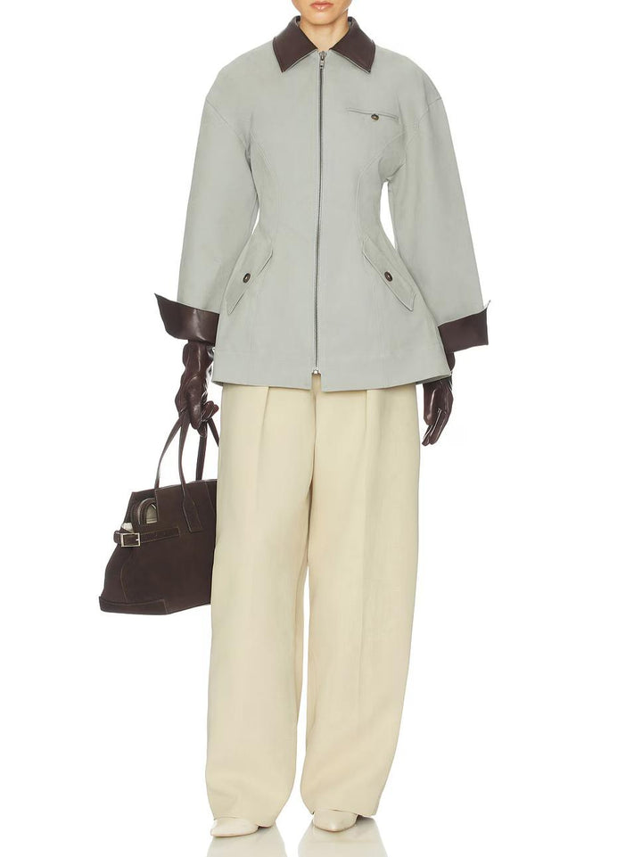 Clair | Veste Cropped Oversized en PU Gris